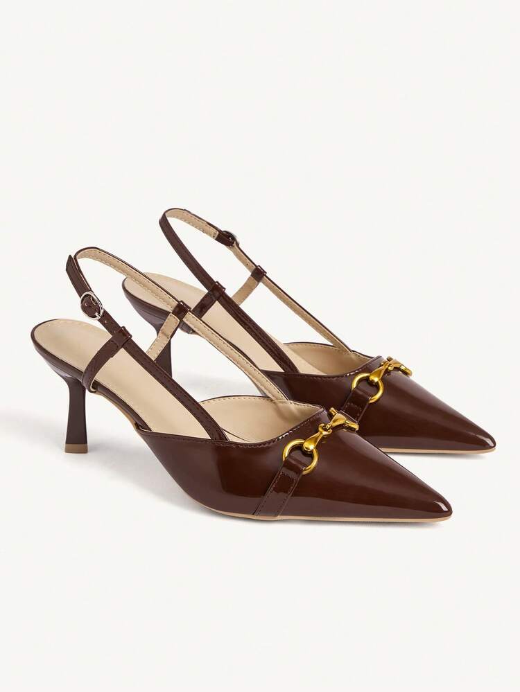 CUCCOO CHICEST Women Shoes Spring And Summer Metal Horse Buckle Pointed Heel 7.2cm Commuter Style Patent Leather Multi-Color Optional Women's High Heel Sandals Daily Dating Women's High Heel Shoes Summer Shoes Wedding Shoes Bride Shoes