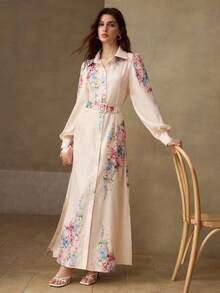 MOTF PREMIUM Women's Elegant Floral Print Dress - Multicolor - View 4