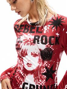 两件套女士休闲简约圆领长袖T恤裙，保暖轻盈，易于打理，秋冬街头风，简约复古字母图案，男女皆宜，百搭日常穿着，居家、户外、返校、通勤皆宜，情侣装，送给女朋友的礼物 - 彩色 - 查看 6