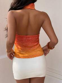 Selianne Parte superior de punto con espalda descubierta, sexy y linda, estilo Y2K, ajuste ceñido en degradado naranja, para salidas, club, playa, vacaciones, festivales de música country en primavera y verano - Naranja - Ver 2