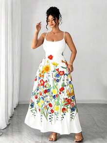Elenzga Plus Size Women's Elegant Ditsy Floral White Summer Dress,Tropical Holiday Sun Dress For Bachelorette Party,Tea Party,Weddings&Picnic Spring Outfit - White - View 4