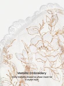 LUVLETTE 女士内衣 聚拢透气钢圈性感无衬里刺绣蕾丝白色婚纱新娘文胸 网纱蕾丝文胸 - 金色 - 查看 7