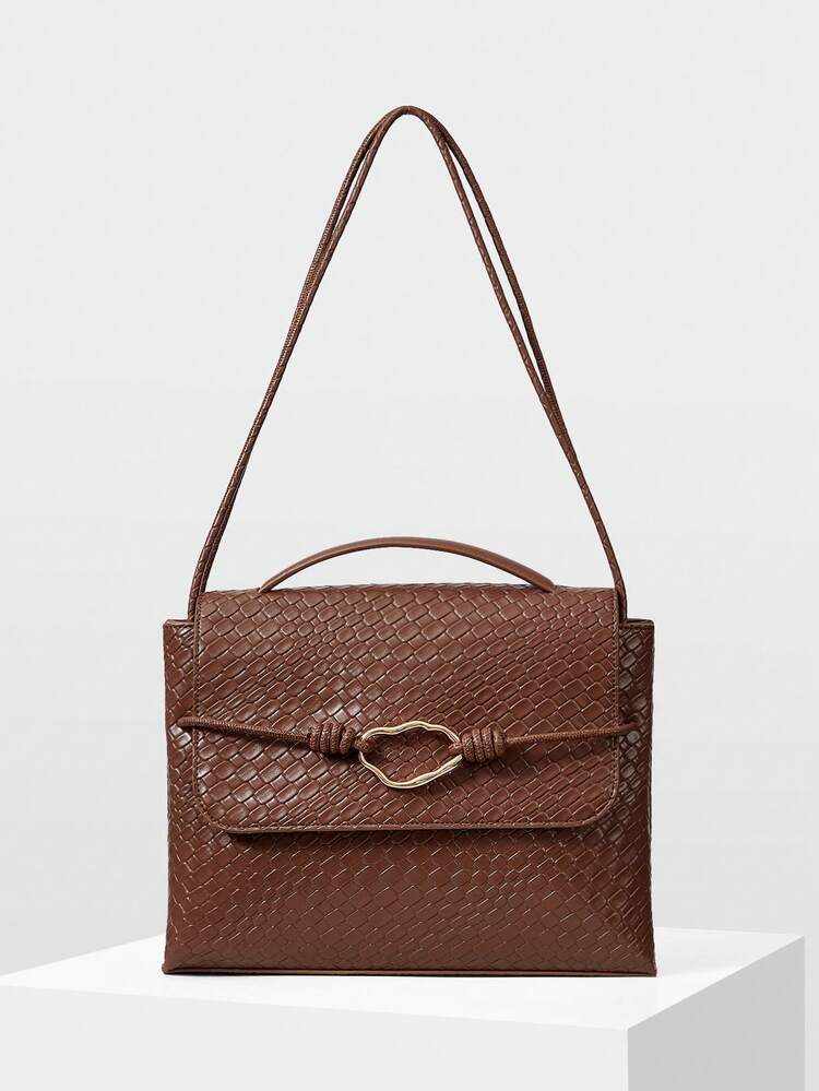 WOMEN'S BROWN FASHIONABLE CASUAL ELEGANT SHOULDER BAG WITH WOVEN EMBOSSED TEXTURE,LARGE CAPACITY,FOR COMMUTE, FOR SHOPPING,FOR DAILY