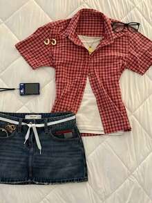 Glimmora Women's Summer Casual Commuting Vacation Collegiate Style Patterned Print Short Sleeve Shirt - Multicolor - View 1