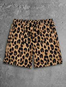 HIMLAND Men's Casual Leopard Print Shorts, Summer - Brown - View 1