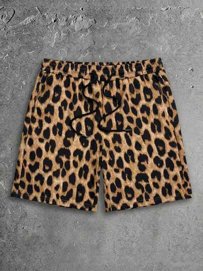 HIMLAND Men's Casual Leopard Print Shorts, Summer