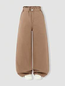 2026夏季新款奶茶色牛仔阔腿裤，卡其色，Millard风格，高腰宽松直筒长裤，美式复古日系街头风，厚实修身，百搭日常穿着，适合度假、音乐节等场合 - 卡其色 - 查看 4