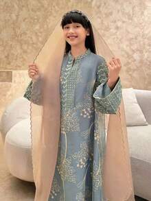 Dazy Kids Tween Girl Bohemian Style Embroidered V-Neck Long Sleeve Loose Dress - Blue - View 3