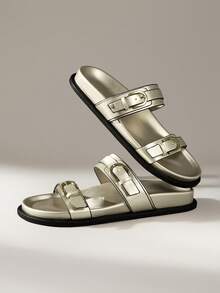 Solecia 女鞋 时尚金色舒适平底沙滩凉鞋 女士平底凉鞋 - 金色 - 查看 5