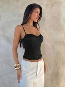 Aloruh Black Sexy Camisole For Romantic Date Club Night Summer - Black - View 3