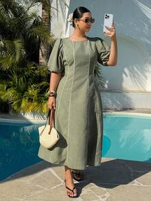 Dripcurv 大码女式夏季绿色长裙，夏季连衣裙，度假装，沙滩裙，乡村风连衣裙，绿色连衣裙，女士度假装。 - 薄荷綠 - 查看 1