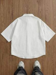 SWAVVY Men's Embroidered Design Short Sleeve Single-Breasted Casual Loose Shirt - White - View 2