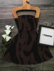aFranclia Vestido de verano con estampado total, elegante y, con drapeado, estilo vacacional para mujer - Café integral - Ver 2