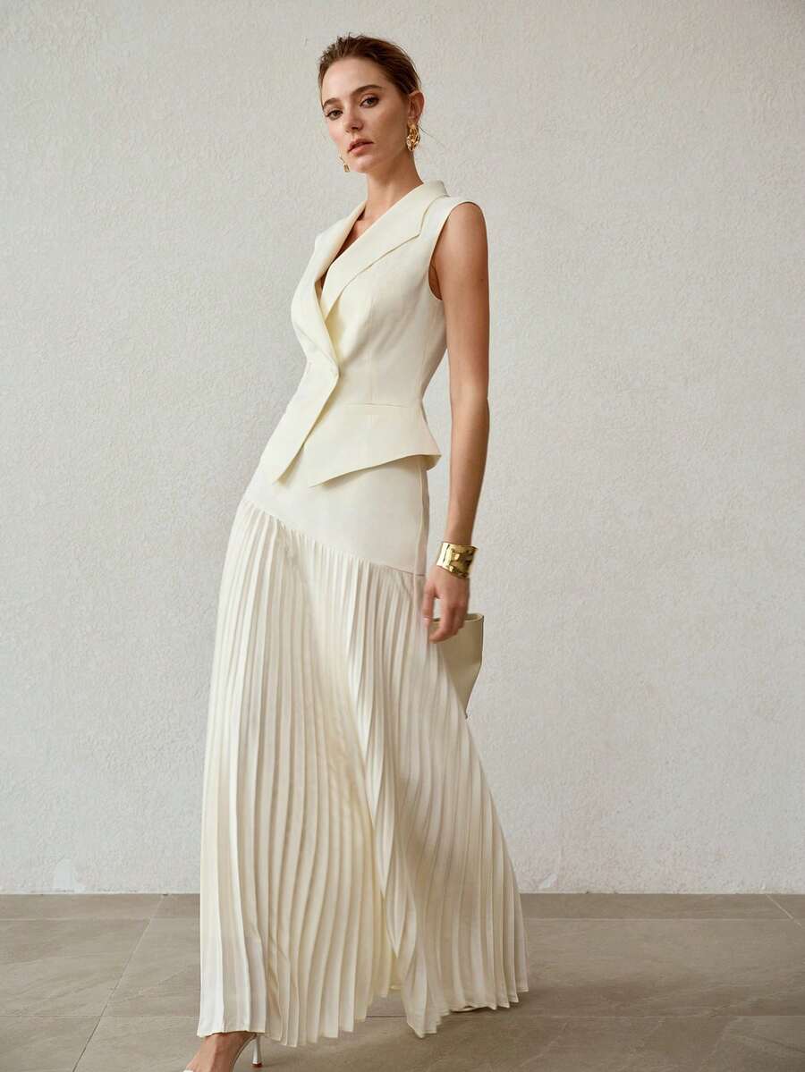 MOTF PREMIUM ÁO GILE NỮ CÀI HAI NÚT DÀNH CHO NGƯỜI ĐI LÀM - Màu be - Xem 1