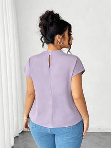 Elenzga Chemise élégante en popeline noire unie pour femmes grandes tailles, printemps/été - Parme - Voir 2