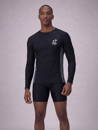 Manfinity KASUA Cubre para traje de baño de cuello redondo y mangas raglán con contraste de color para hombres