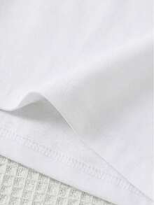 Camiseta de manga corta con estampado de letras informal de vacaciones para niña preadolescente - Blanco - Ver 7