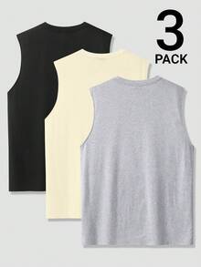 Manfinity Homme Men's Solid Color Crew Neck Sleeveless Casual Tank Top, Versatile For Summer Daily Wear - Multicolor - View 2