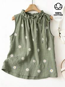 Franclia Women's Daisy Print Drawstring Sleeveless Top, Fashionable For Spring/Summer Vacation - Multicolor - View 1