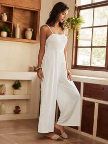 Lullawish Bohemian Style Comfortable Long Solid Color Women Jumpsuit - White - View 6