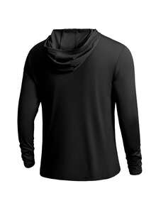 Manfinity Swimmode Áo chống nắng dài tay có mũ trùm đầu in họa tiết tối giản dành cho nam giới - màu đen - Xem 4