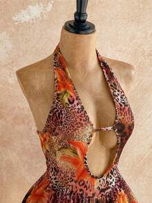 Flirla Women's Sexy Plunging V-Neck Halter Backless Mini Dress - Multicolor - View 3