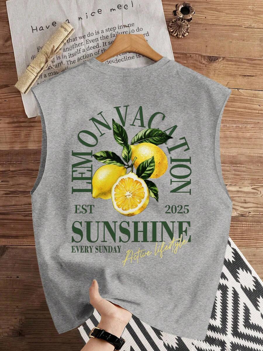 Manfinity Joysei Light Grey Lemon Letter Print Men's Tank Top - Light Grey - View 1
