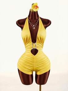 Amplova Bộ jumpsuit nữ gợi cảm cổ chữ V sâu mới năm 2026 - Màu vàng - Xem 1