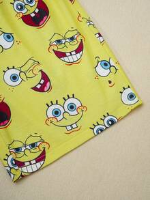 SpongeBob SquarePants | SHEIN 男童卡通印花圆领短袖上衣和短裤休闲家居服睡衣套装 - 藍色 - 查看 6