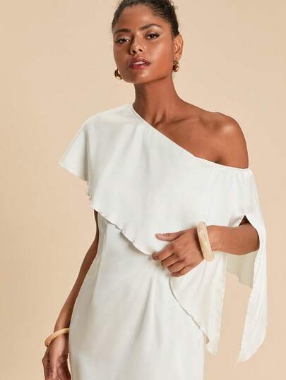 Travachic Vestido corto casual asimétrico de hombro elegante para mujer