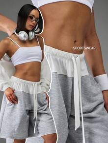 Normani Quần short nữ dáng rộng, thoải mái, có dây rút ở eo, phối màu tương phản. - Xám - Xem 3
