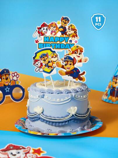 SHEIN | PAW Patrol Bộ 11 phụ kiện trang trí tiệc sinh nhật, phụ kiện trang trí bánh cupcake, phụ kiện trang trí bánh kem.