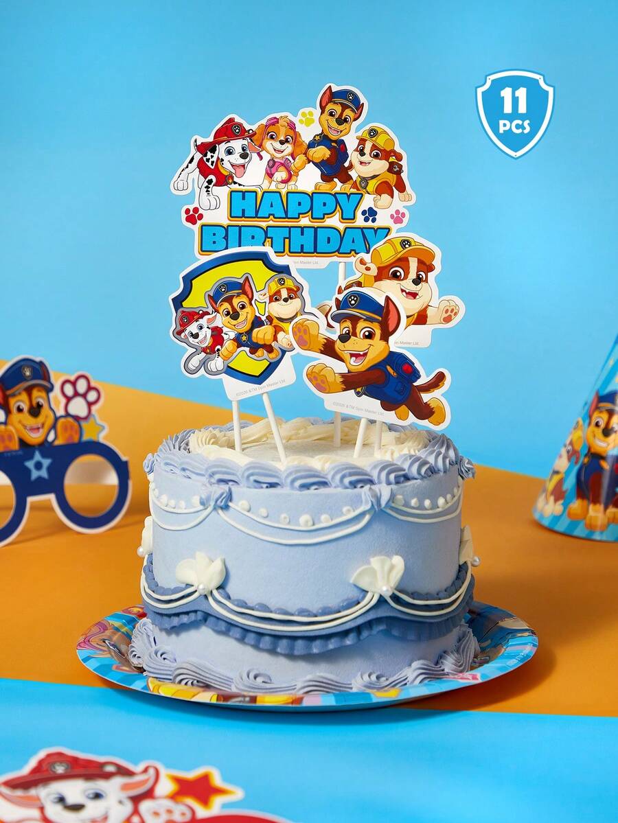 SHEIN | PAW Patrol 11件套生日派对装饰插件,甜点纸杯蛋糕装饰插件,蛋糕装饰 - 彩色 - 查看 1
