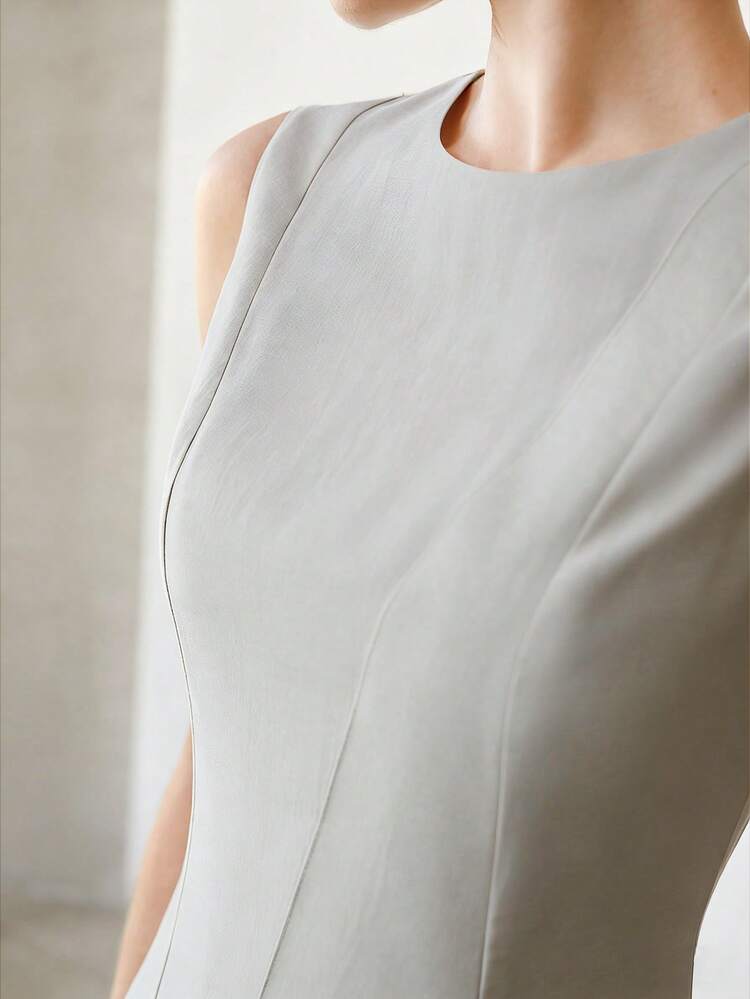 WOMEN'S SOLID COLOR DESIGN SLEEVELESS ELEGANT SHORT DRESS, SPRING/SUMMER