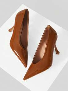 Mnmlis Giày cao gót mũi nhọn bằng da bóng mới năm 2026, kiểu dáng công sở, đi làm, đa năng, dành cho nữ. - màu nâu - Xem 5