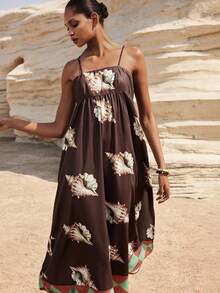 Maija 女士休闲贝壳印花吊带连衣裙，适合度假 - 彩色 - 查看 6