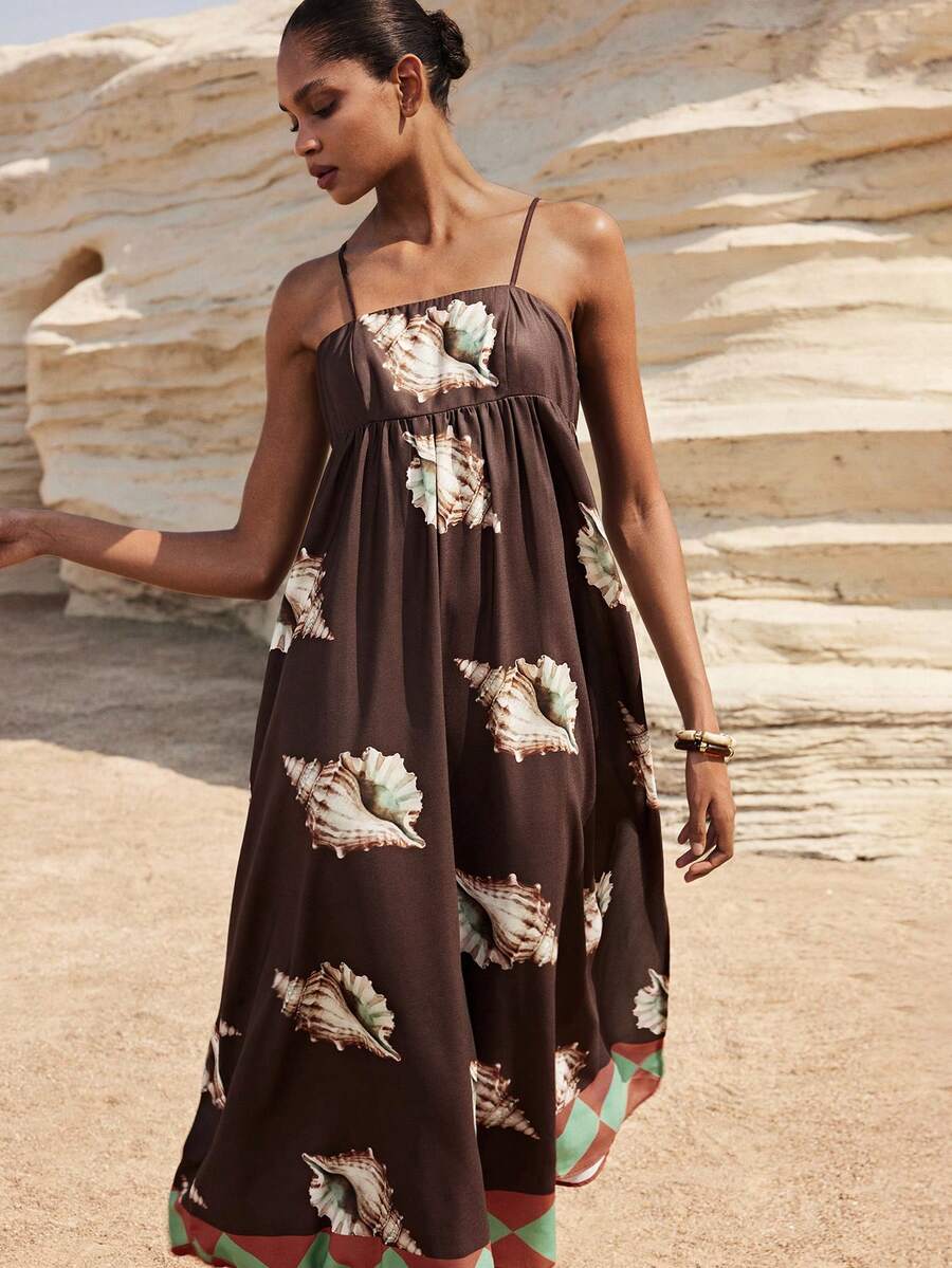 Maija Women's Casual Seashell Print Spaghetti Strap Dress, Suitable For Vacation - Multicolor - View 1