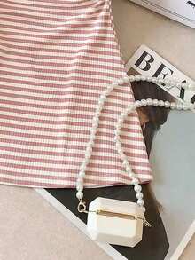 Vestido casual de mujer con cuello redondo, a rayas y plisado - Multicolor - Ver 3