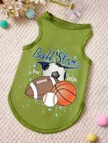 PETSIN 一件三脚字母印花宠物背心，柔软透气，绿色设计 - 綠色 - 查看 1