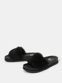 HighSole Women's Black Round Toe Flat Slippers, Suitable For Daily Wear - Black - View 6