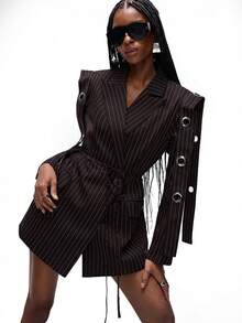 Aveloria GENKIRA Blazer Elegante de Manga Longa com Ombros Largos, Gola Xadrez e Alça Personalizada para Mulheres - Multicolorido - Visão 7