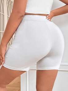SHEIN EZwear Quần short nữ cỡ lớn màu trắng, kiểu dáng bất đối xứng, cạp chữ V, phong cách thường ngày. - trắng - Xem 2