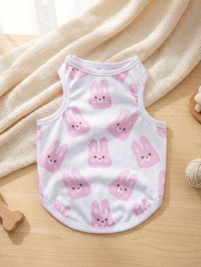 PETSIN 1 pieza Chaleco con estampado de conejito rosa y blanco para mascotas, gatos y perros, protección solar e insectos, para verano