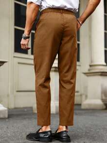 Manfinity Mode Pantalones de traje de unicolor versátiles para ir al trabajo, formales para hombres - Café integral - Ver 2