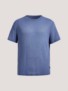 Loose Fit Men's Solid Waffle Knit Round Neck Casual T-Shirt - Dusty Blue - View 1