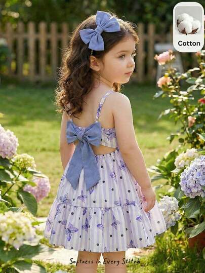Cozy Pixies Baby Girl Floral Print Color Block Round Neck Cap Sleeve Waist Dress Toddler Girl Purple Easter Dresses Easter Dress For Toddler Lavender Toddler Butterfly Dress Baby Girl Lavender Butterfly Dress Baby Purple Butterfly Dress