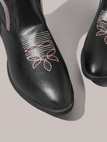 Styleloop Women's Mid-Calf Boots, Black, Bohemian Style, Retro American, Boho, Western Boots, Coachella Music Festival, Party Outfit - black and white color matching - View 4