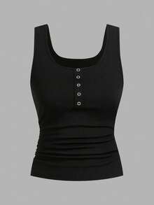 Slaydiva 2pcs Set Buttoned Crisscross Back Tank Tops With Pleats, Suitable For Women In Spring And Summer Back To School - Multicolor - View 8