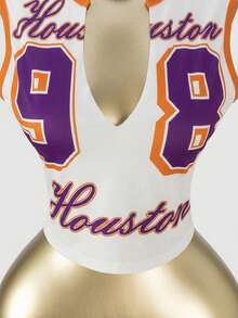 SHEIN SXY Sexy Cropped Sleeveless Vest With Numeric Print, Streetwear Style, Spring/Summer - Purple - View 6