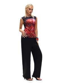 Rest Era 2pcs/Set Minimalist Round Neck Sleeveless Long Tank Top,Black And Red,Summer,Flower Power,Lounge,Retro Letter Graphic,Unisex Casual Streetwear Outfit - Multicolor - View 3